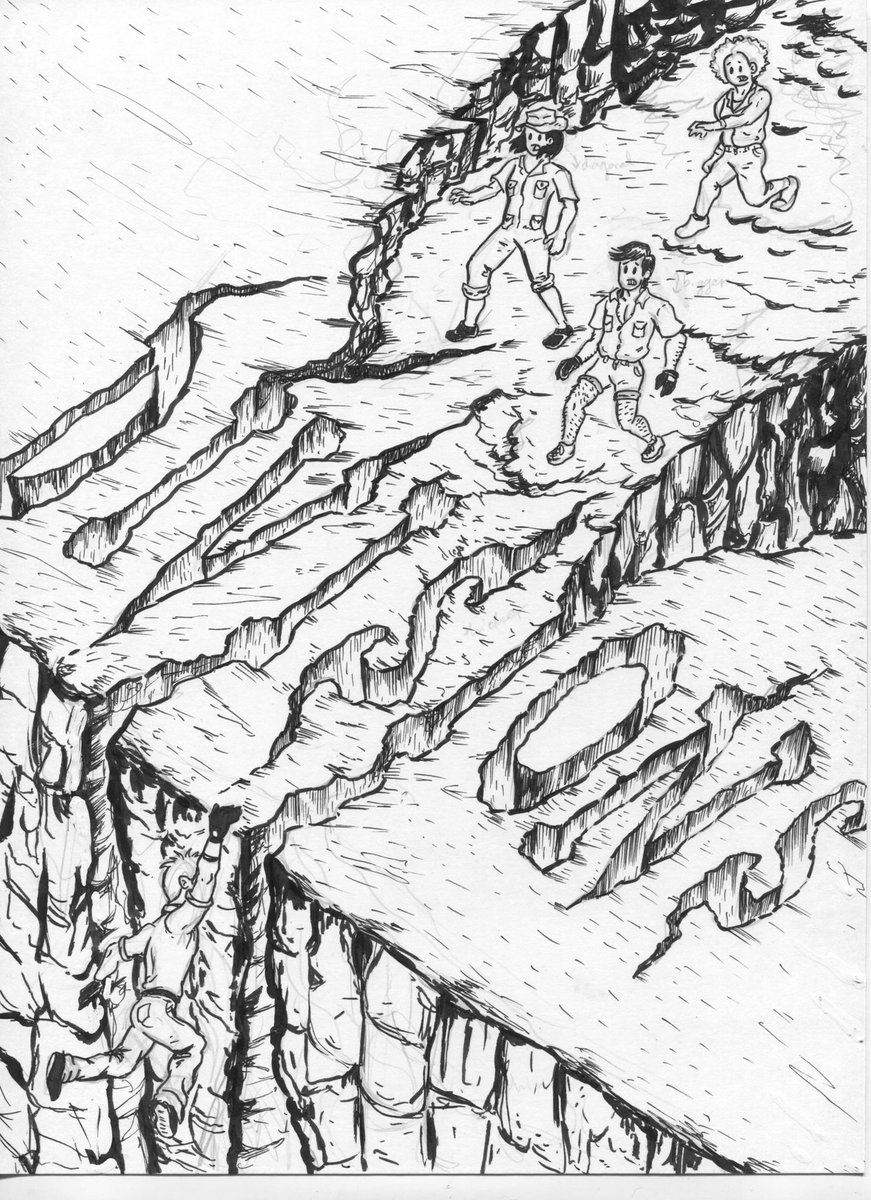 lorryjamison's tweet photo. Some behind the scenes of making my #WUPR cover. I knew I wanted to have the word “DIVISIONS” actually divide my characters, and I made lot of variations before deciding on this placement. Then I got to go crazy with the inks! This showed me how much I enjoy drawing jagged cliffs https://t.co/0oXsHHWUqX