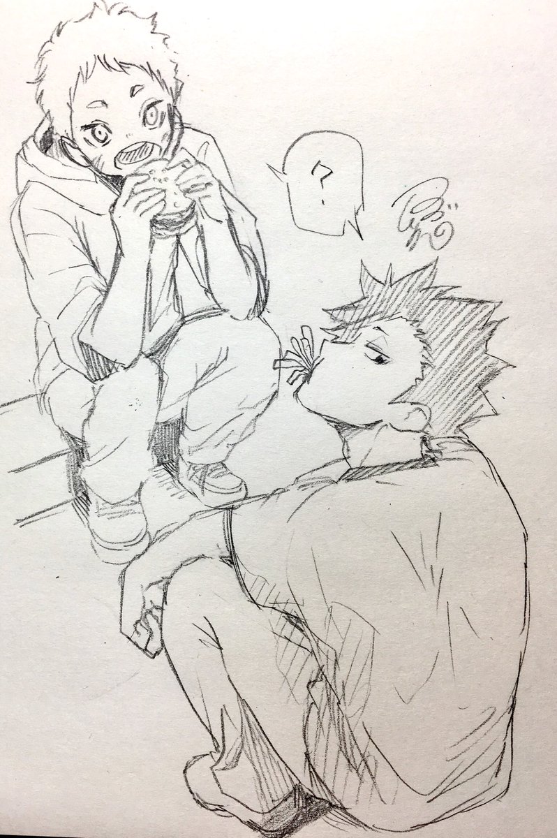 >よろしければ、ハイキューの夜久さん描いてください!お願いします!! https://t.co/SvoKIebMOx 
>よろしければ、ハイキューの音駒メンバーでマック食べてるところをお願いします! https://t.co/iHIJkPJb2y 
夜久さんと黒尾さんでハンバーガー🍔 