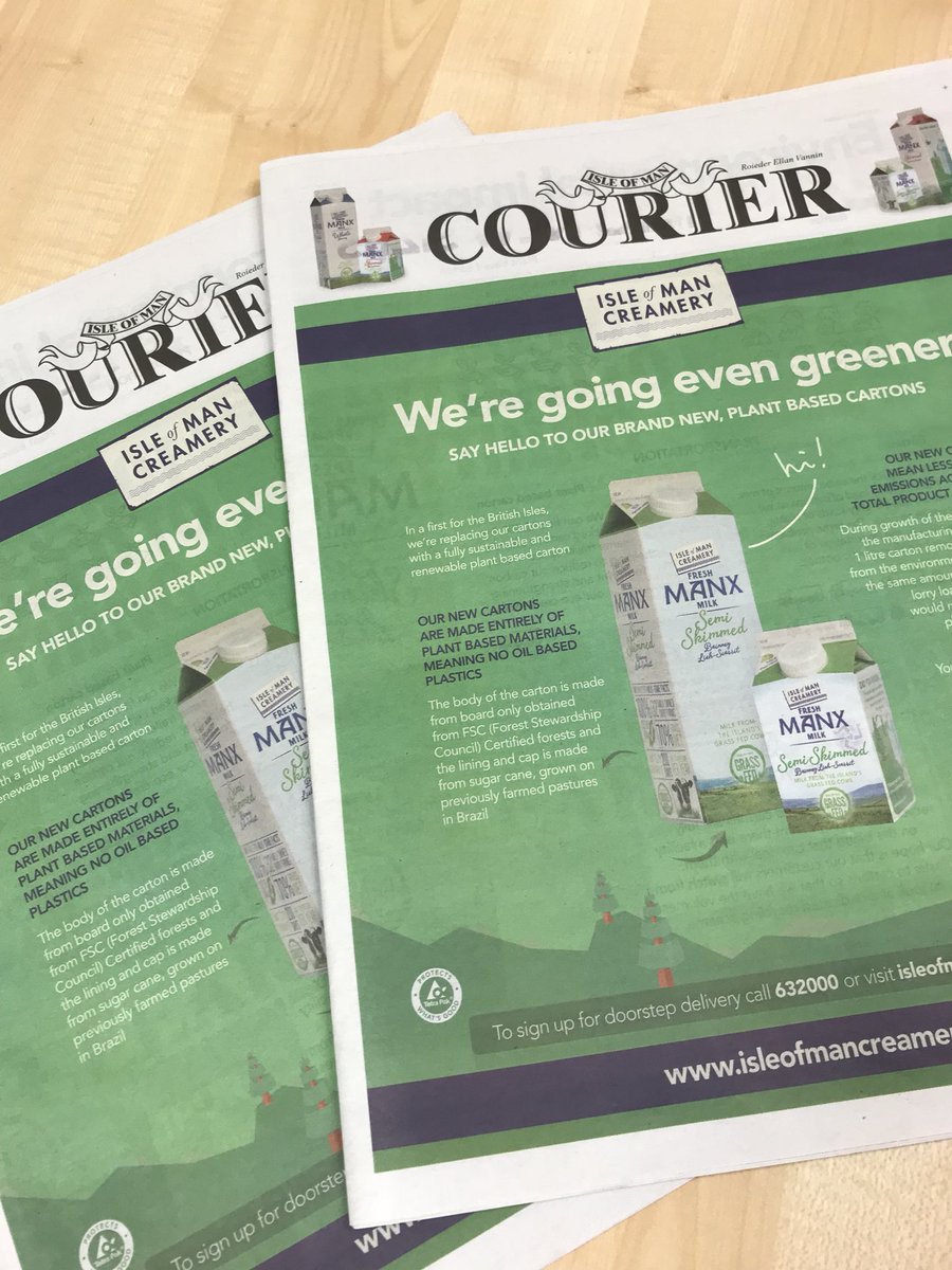 Oooh check out the Courier today! #werefamous #manxfamous #milk #eco #ecopackaging #plantbased #milk #isleofman
