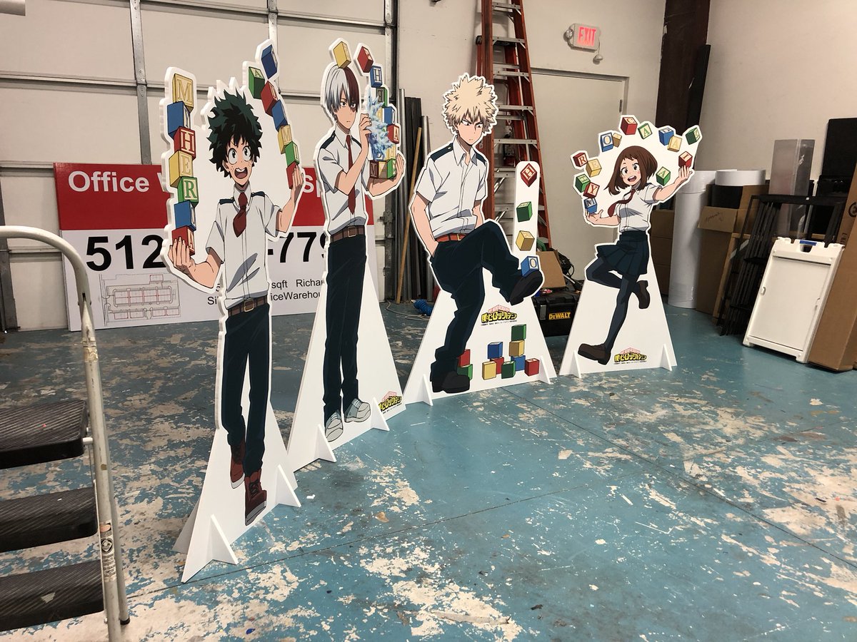 FastSignsATX's tweet image. Pretty awesome set of standees for @kinokuniyausa Austin. #standees #myheroacademia #gatorboard #retaildisplay #fastsigns #whatcanwemakeforyou