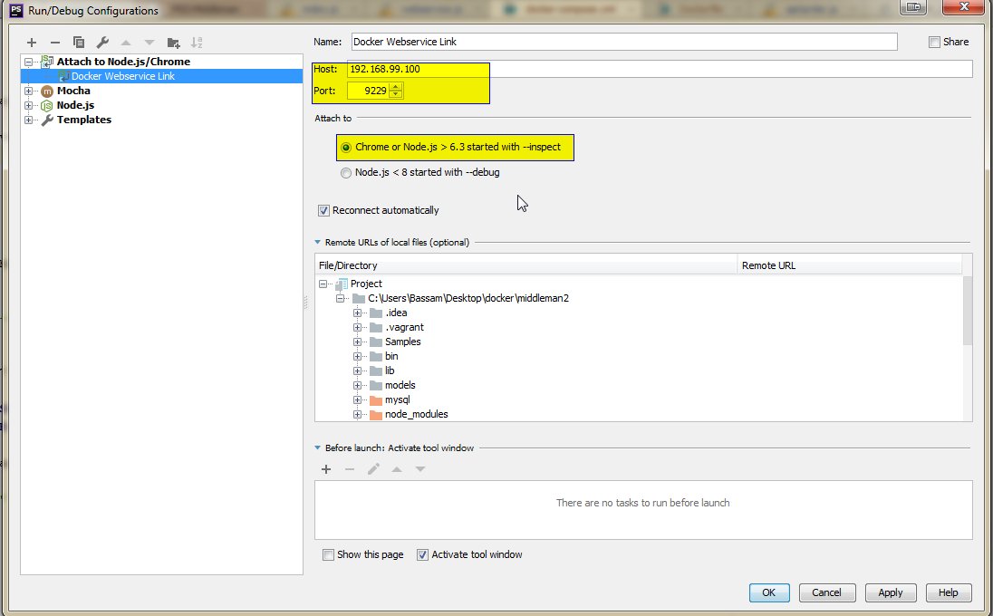 attach to nodejs settings (inspect)
