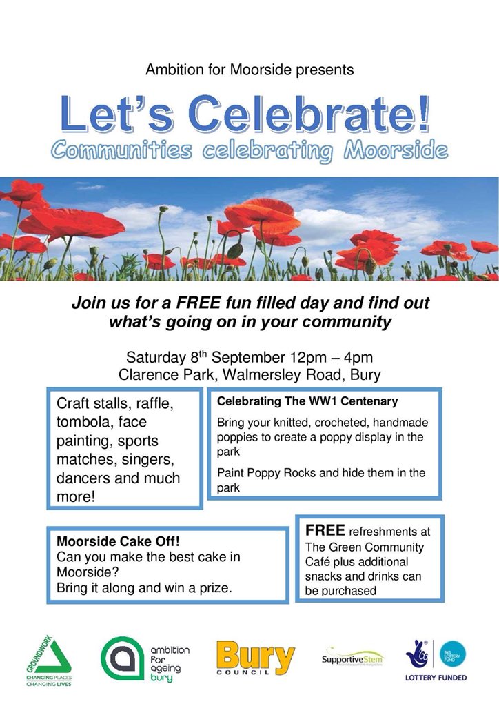 juebee19's tweet photo. Poppies, cakes, GMP horses, Shiny Music, @RochValleyRadio , ice cream, @BuryRelics , rounders, children’s choir, @AJsChallenge @SuperJCharity craft stalls, face painting, groups, businesses & Lancashire Hawks & Owls.ALL organised by some fantastic community volunteers! @colinh241 https://t.co/SwzaFol4UM