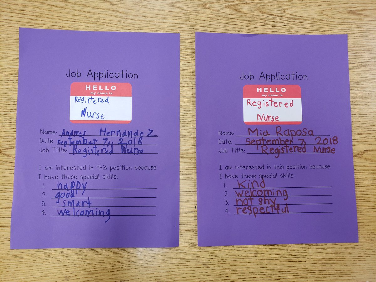 After learning about the responsibilities of a registered nurse, room 9 had two applicants! Hmm, who would be the best fit for this social career?! @avocadogators #cvwow