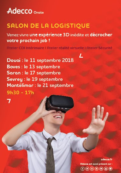 Salon de la logistique : Venez vivre une expérience 3D inédite et décrocher
votre prochain job !
Atelier CDI Intérimaire - Atelier réalité virtuelle -Atelier Sécurité
#douai #sevrey #saran #boves #montelimar <a href="/ElodieAdec/">Elodie Pgt</a> <a href="/Estelle_Onsite/">Estelle BAZILE</a> <a href="/magh80/">maggy henocque</a> <a href="/cdii/">interactive dreams</a> #votreprochainjob