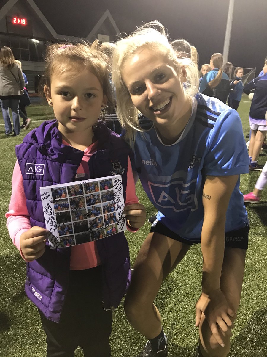 #ProperFan Megan pictured with her hero @hashtagnicoleo at @dublinladiesg meet & greet this evening. Megan had a photo collage of herself with many of the players at their away games this year.