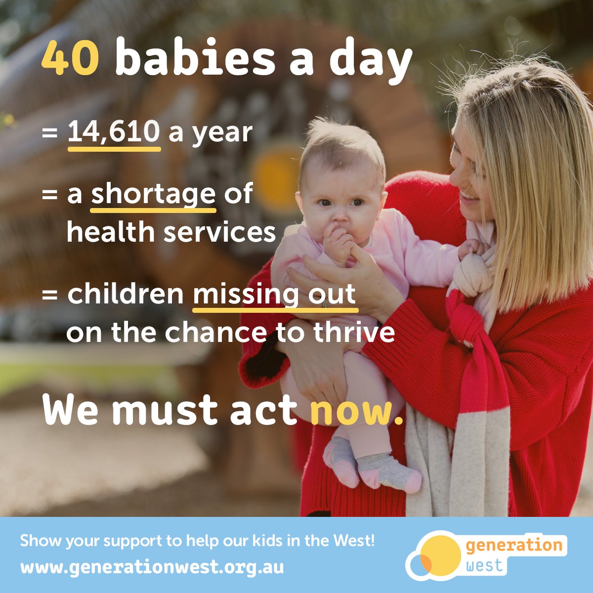 Tweddle has a waiting list of 8 weeks, with over 100 exhausted parents &amp; babies with nowhere else to turn. Melbourne's west is growing by 40 babies a day. Show your support by joining the campaign &amp; show our government that the west needs better facilities buff.ly/2M1EN4T
