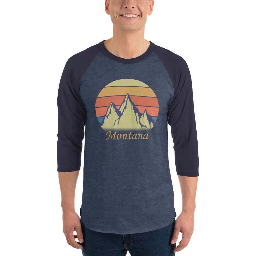 Montana Shirt - Retro Montana Mountains 3/4 sleeve raglan shirt etsy.me/2QdU05V #montana #montanashirt #montanatshirt #montanamountains #retro #RetroShirts #RetroTshirts #awesomeshirts