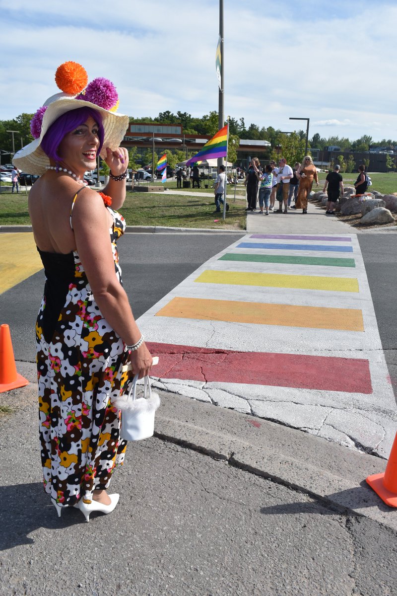 JoelleKovach's tweet photo. There's a lovely new rainbow crosswalk at Fleming College. https://t.co/sBZlOvqntX