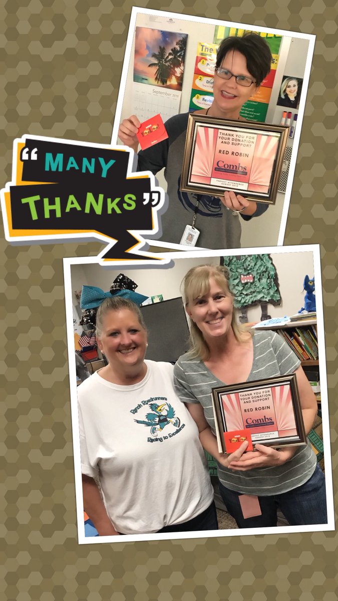 Thank you <a href="/redrobinburgers/">Red Robin</a> Queen Creek for supporting the Combs Education Foundation with gift card donations for our teachers! August’s  perfect attendance winners are Lori Rajnisz and Barb Gallegos! Congrats, ladies and enjoy your burgers...yum! #CombsLeads #perfectattendance