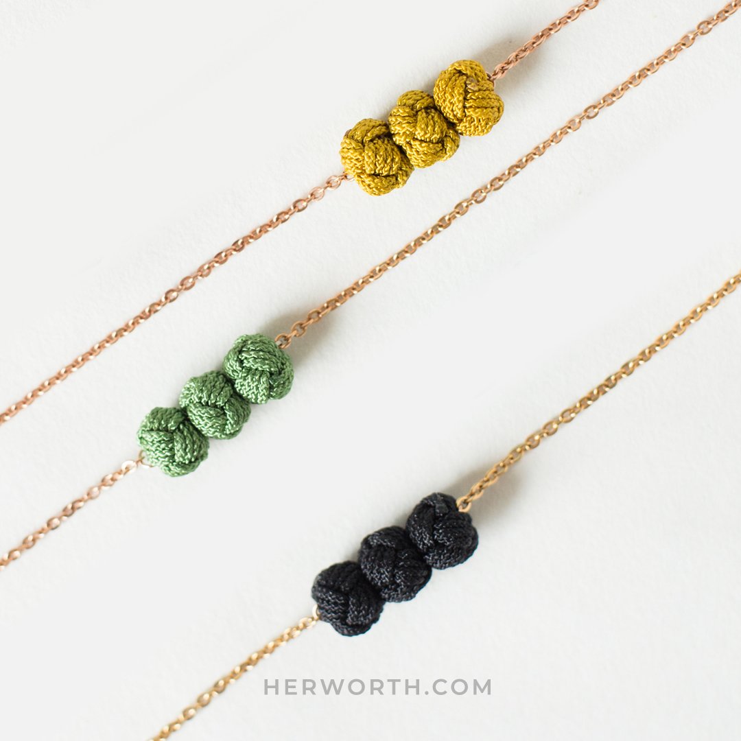 her_worth's tweet photo. The Trio necklace shows the beauty of unity. Handcrafted from rose gold plated chain and high quality locally-sourced cord. Available in black, green or gold. Get yours by going to https://t.co/ZLs0PZ24QU and clicking Marketplace. https://t.co/yrVniG1THh