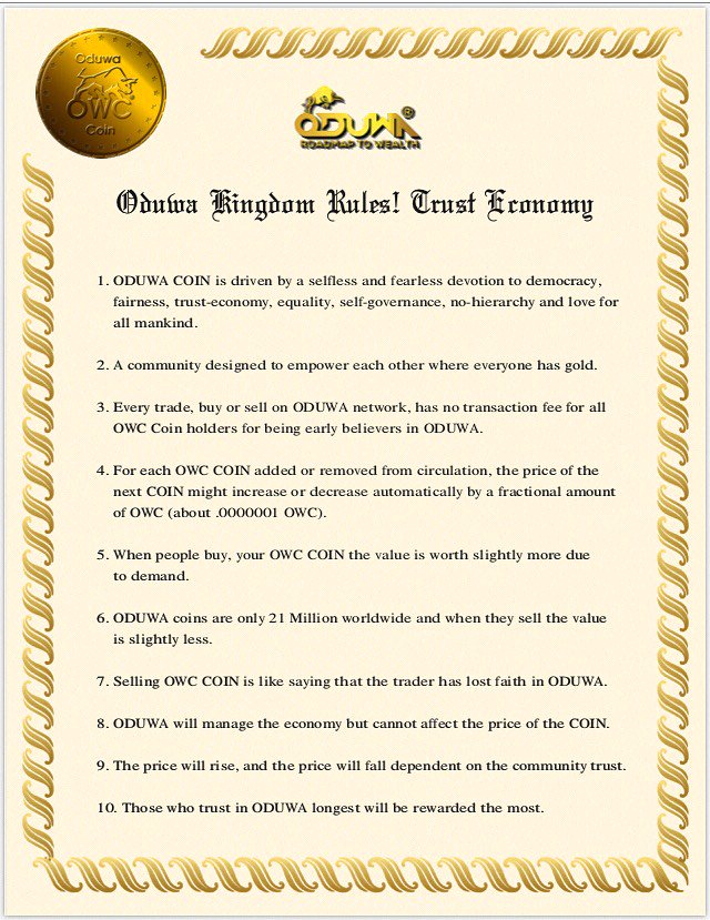 We all got Oduwa Coin! Oduwa Coin is number # 1 choice for trust economy . We are Oduwa ! Let your money work for you not agains you ! <a href="/oduwacoinafrica/">OduwacoinAfrica</a> 
#fintech #oduwacoin #money #digitalcurrency #assetprotection #oduwacoinafrica

Buy Oduwa $2.27 🔥youtu.be/u35pstnlgXg