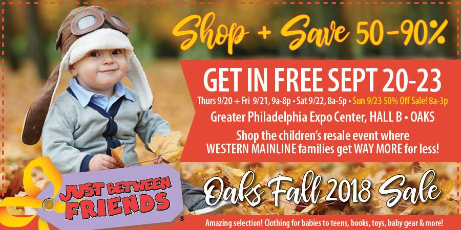 Get excited - <a href="/JBFPhilly/">Just Between Friends</a> is back for Fall 2018! This is our absolute favorite consignment sale! Use this pass to get in for FREE! September 19-23 in the Greater Philadelphia Expo Center - Hall B - in Oaks! Learn more here: westernmainline.jbfsale.com/homeView.jsp
#Ad #jbfphilly