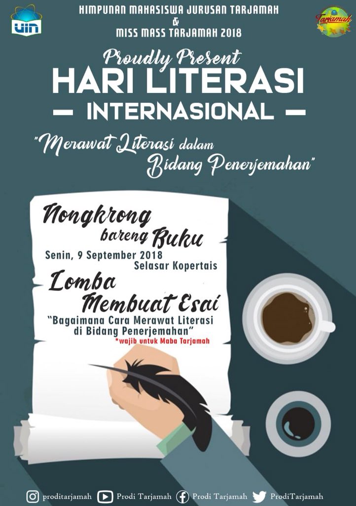 ProdiTarjamah's tweet photo. Nongkrong Bareng Buku. 📚Apa itu? 

Yap, tentunya kita akan menyediakan banyak buku yang bisa dibaca dengan GRATIS🎉. Kita akan membuka stand Nongkrong-in Buku ini di Selasar Kopertais mulai dari Senin, 10 September 2018 jam 13.00-Selesai.‼️ https://t.co/WqEmOqNNji