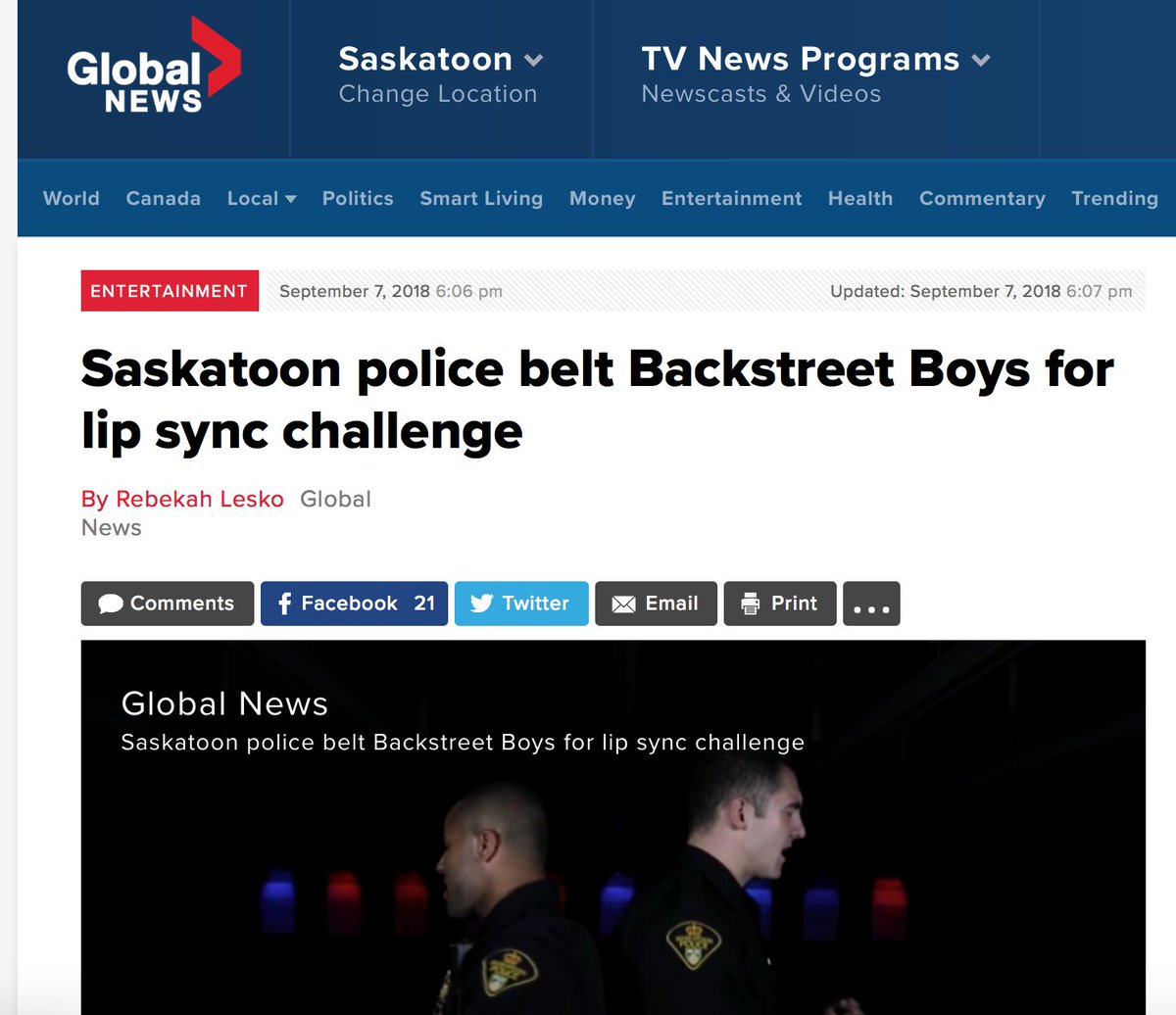 SaskatoonPolice's tweet photo. Thanks to CTV & Global for covering our #lipsyncchallenge video. Really enjoyed your puns & play on words... #poli-sing #BoystoMen #BeatCop #CopPop... We think @AshleyFieldCTV's last line should have been "Quit playing games with our hearts", though. #justsaying :) https://t.co/QQbDLBCrx9
