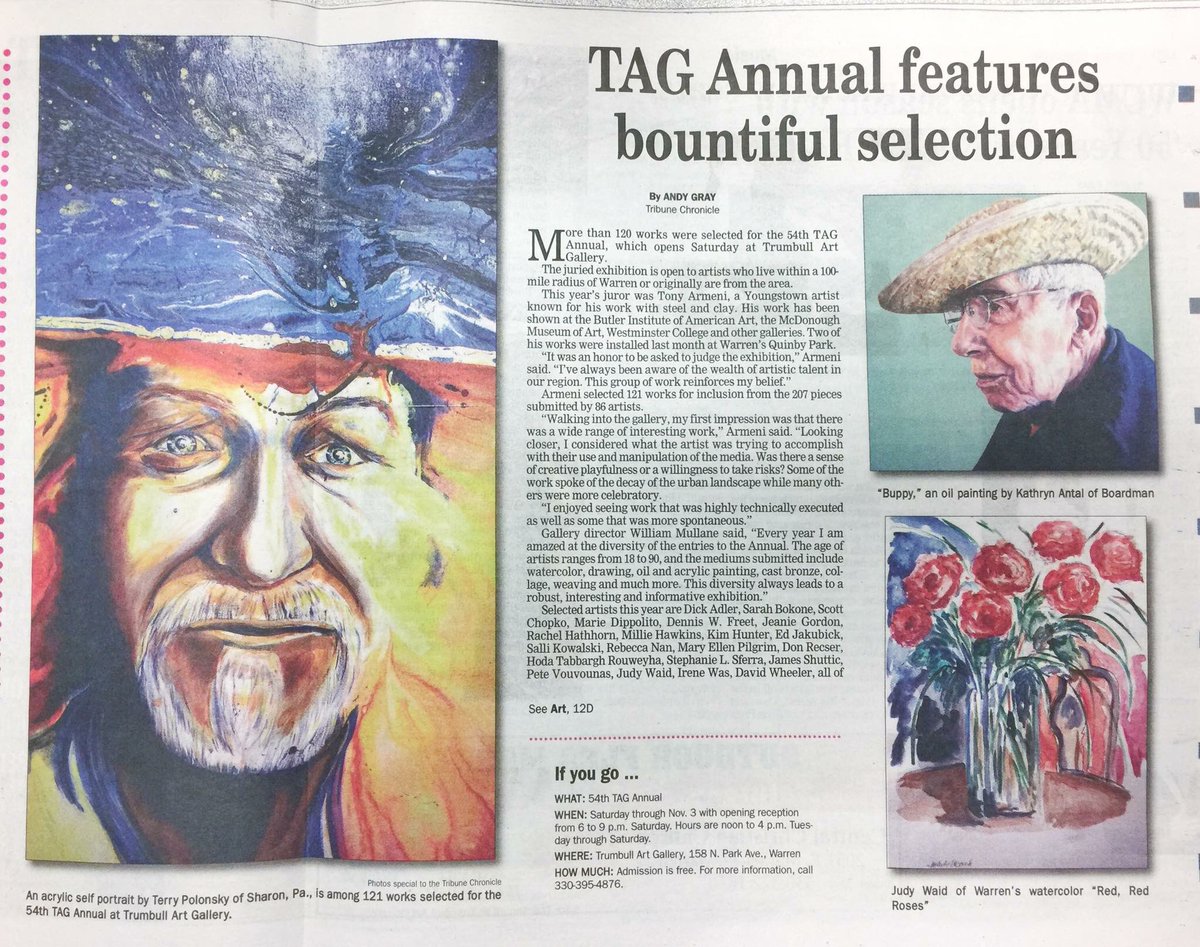 terrysky13's tweet photo. My painting appeared in an article about the TAG show. #selfportrait #terrysky #sharonartist. https://t.co/ddCzqpqG8U