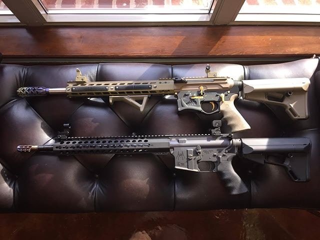 TacAdvanArmory's tweet photo. Customer pic of an AT series Ti brake on his 50beowulf and and FT series Ti hybrid brake on his 5.56. #TiCamo #TiMuzzleBrake #muzzlebrake #titanium #ar15 #ar15build #ar15porn #gun #guns #gunporn #follow #awesome #look #madeinamerica #madeinusa #merica #murica #freedom #2a https://t.co/gzWfNrbvWy