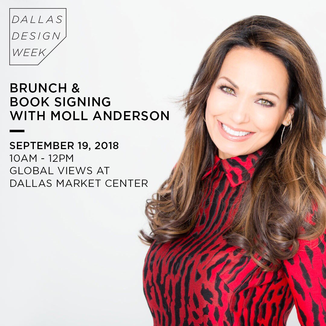 mollanderson's tweet image. Caption: 
Excited to be hosting a Brunch &amp;amp; Book Signing during September Design Week at the Dallas Market Center! Join me for an exclusive interview accompanied by brunch and bubbly! RSVP link in bio #dallasdesignweek