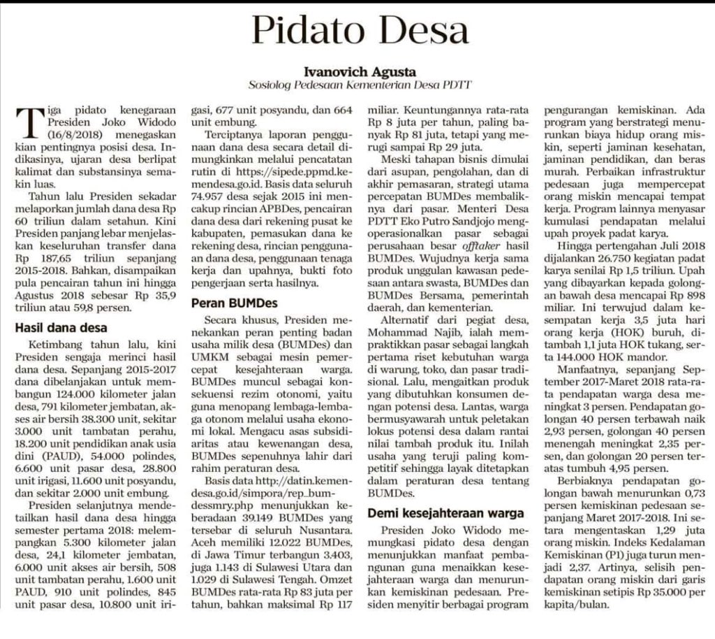 Pidato Desa oleh Sisiolog Pedesaan Kementerian Desa PDTT <a href="/KemenDesa/">Fast Track Travel</a> bapak <a href="/iagusta1970/">Ivanovich Agusta</a> .

#Sipede #DanaDesa #PendampingDesa

<a href="/jokowi/">Joko Widodo</a> <a href="/EkoSandjojo/">Eko P. Sandjojo</a> <a href="/taufikmadjid71/">IG : taufik.madjid</a> <a href="/anwsanusi/">Anwar Sanusi</a> @fachrilabalado <a href="/kompascom/">Kompas.com</a> <a href="/kompasiana/">Kompasiana</a> <a href="/hariankompas/">Harian Kompas</a>