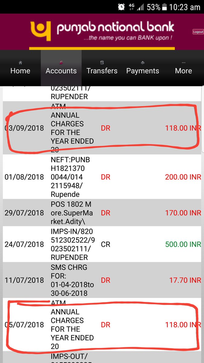 Rupender31258's tweet photo. @pnbindia Can anybody at PNB explain how can ATM annual charges can be deducted twice within 3 months... https://t.co/uDNNbmPOhc