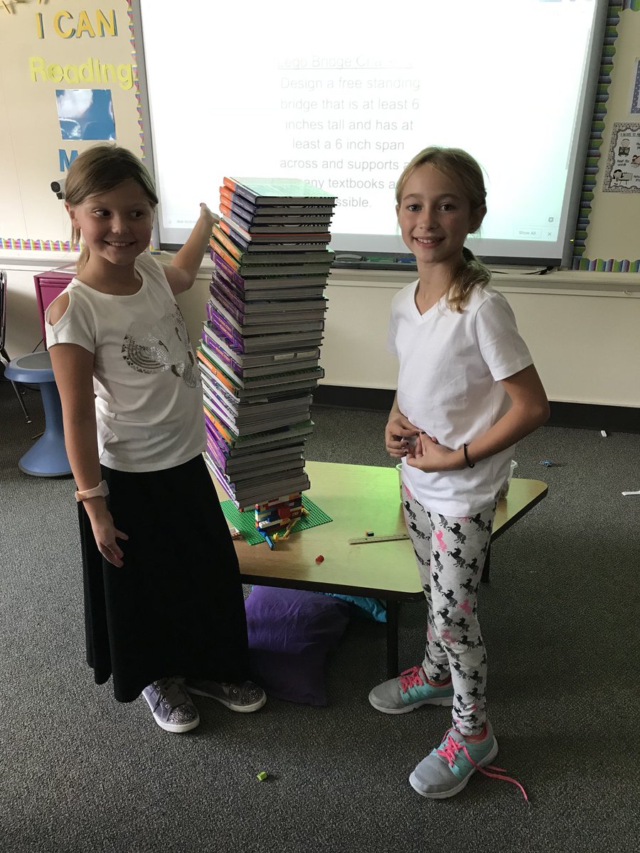 Stem challenge today was building strong LEGO bridges, record was 60 books before breaking!!! #loveteaching #futureengineers