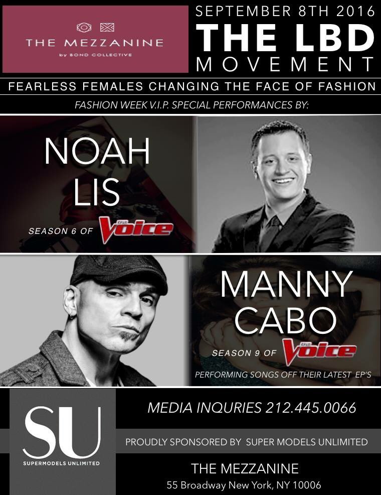 themannycabo's tweet photo. What an honor to be working once again with SU Models for the NYC Fashion Week Special SOLD OUT event with my @NBCTheVoice brother @Noah_Lis  for the LBD Movement at @TheMezzanine for all the brave women changing the face of fashion. #FashionWeek #Models #Live #NYC https://t.co/U8Fo3MPGXv