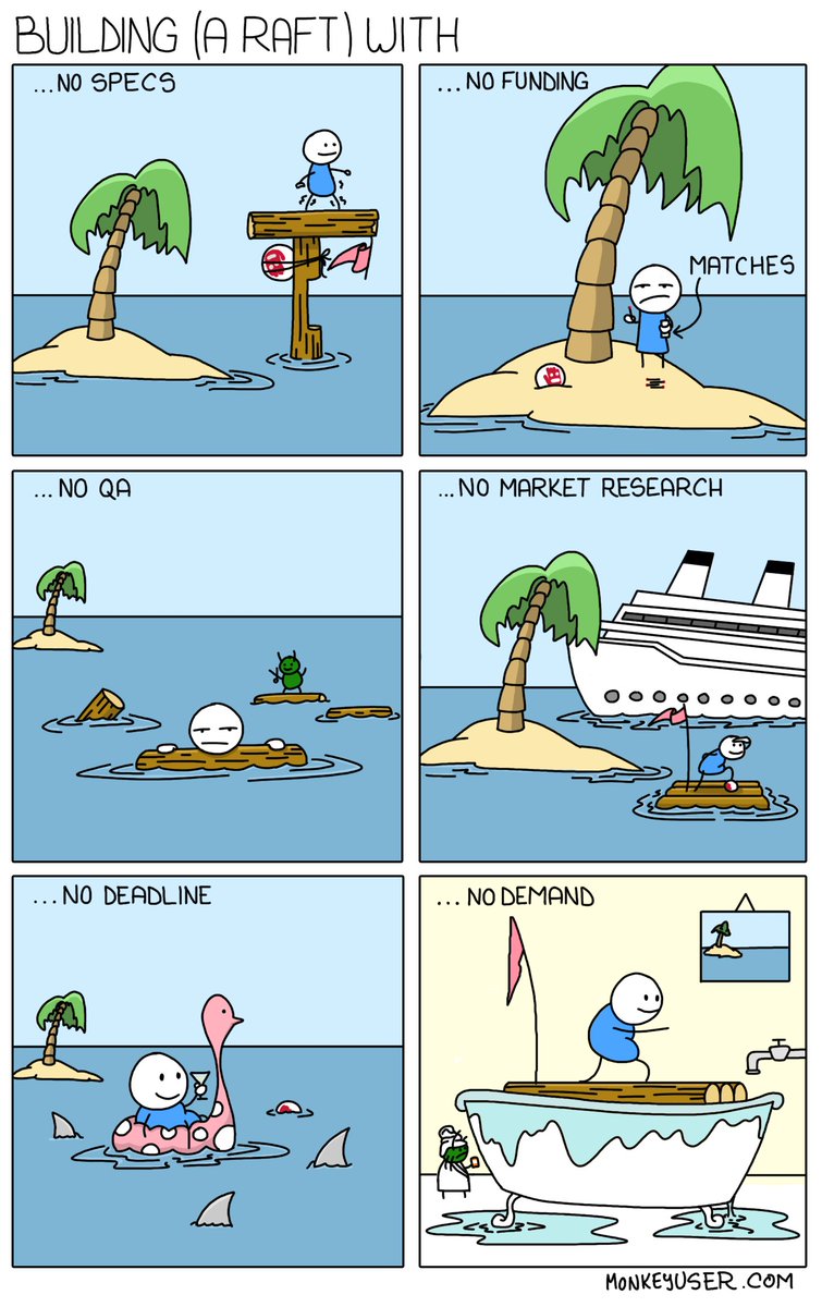 marionmowen's tweet image. HA! "Building (a raft) with...." #ProgrammerHumor #MonkeyUser @ismonkeyuser buff.ly/2wOvkbl