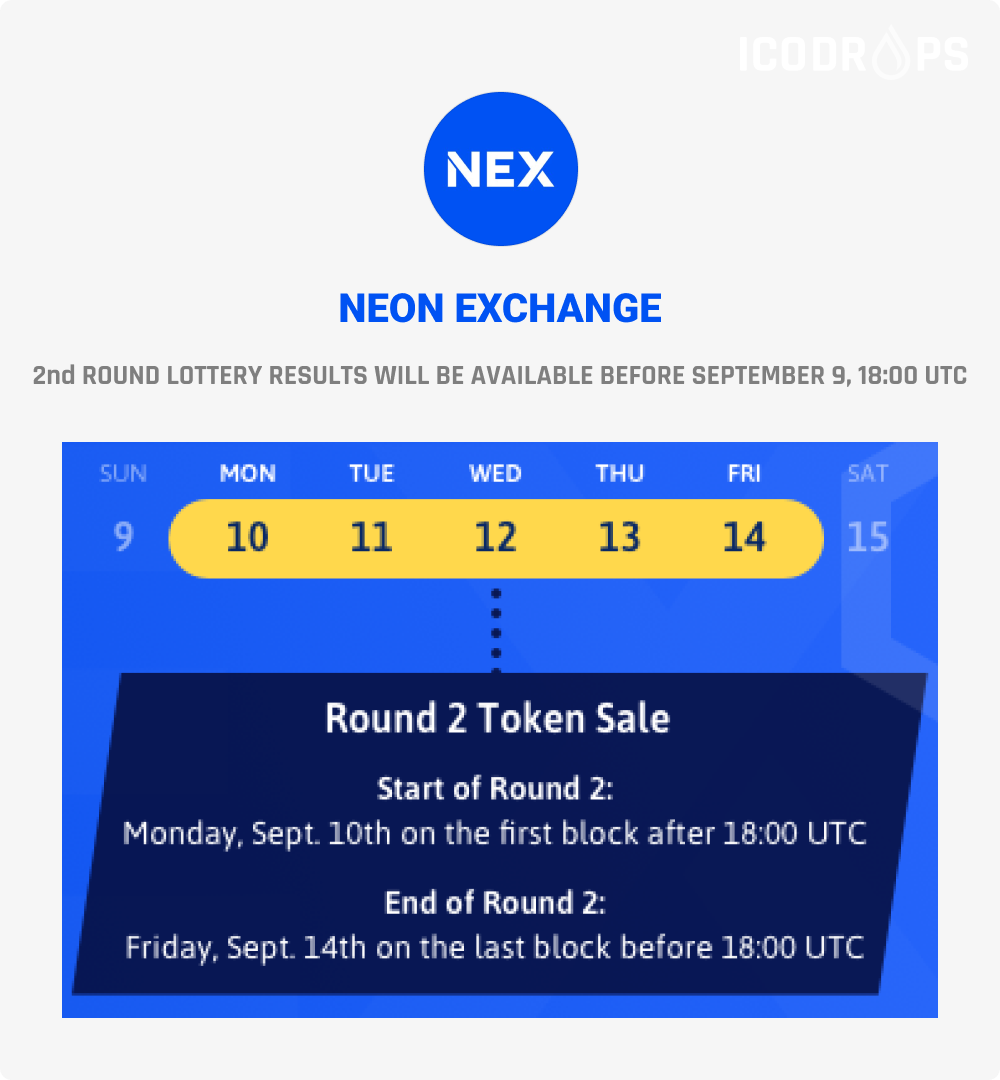 ICODrops's tweet photo. Neonexchange: 2nd round lottery results will be available in your $NEX Suite before Sep 9, 18:00 UTC
Round 2 starts on Sep 10 (the 1st block after 18:00 UTC)

Details: https://t.co/8T76ENlZ6C &amp; https://t.co/ZOAowjWosG https://t.co/R79LscbHpC