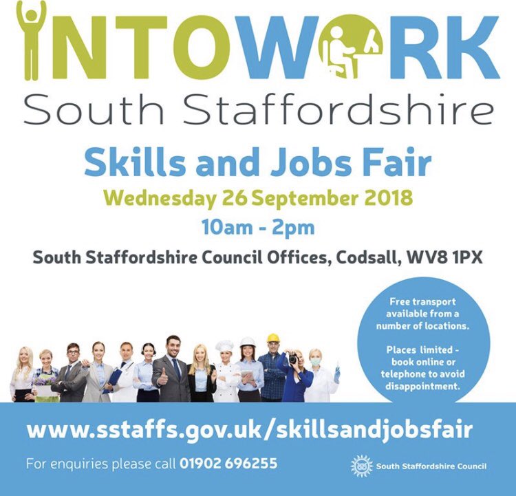 Not long now til the #Skills and #Jobs Fair - book your ticket if you need #free transport @south_staffs @greatwyrley @Wombourne_Adds @ResidentsPerton @PenkAdvertiser @FoEssington @CHSCHSchool @OunsdaleHS @WolgarstonHigh @codsallhigh @SSHA_tweets