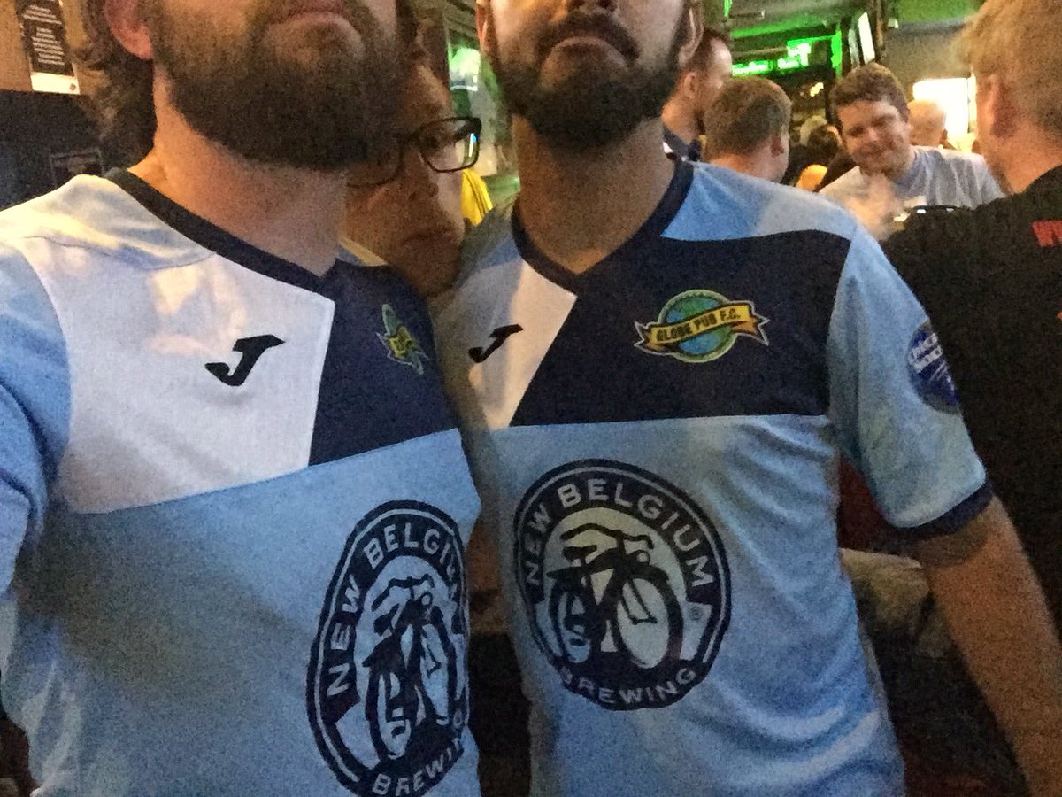 GlobePub_FC's tweet photo. New kits for the boys! 3-1 Win in the first match with @newbelgium as our sponsor! 3+ pints of VooDoo Ranger for the squad is what’s on tap post game! #DoubleEntandre #PintsPintsPints #GPFC https://t.co/3q4wh6lC0W