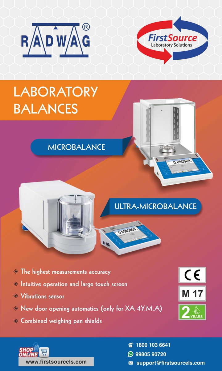 FirstSourceLS's tweet image. Buy online #RADWAGLaboratoryBalances: Micro &amp;amp; UltraMicro from #FirstSourceLaboratory
CE Certified
2 Years comprahensive warranty
The highest measurements accuracy
For more details visit firstsourcels.com/lcgc-radwag