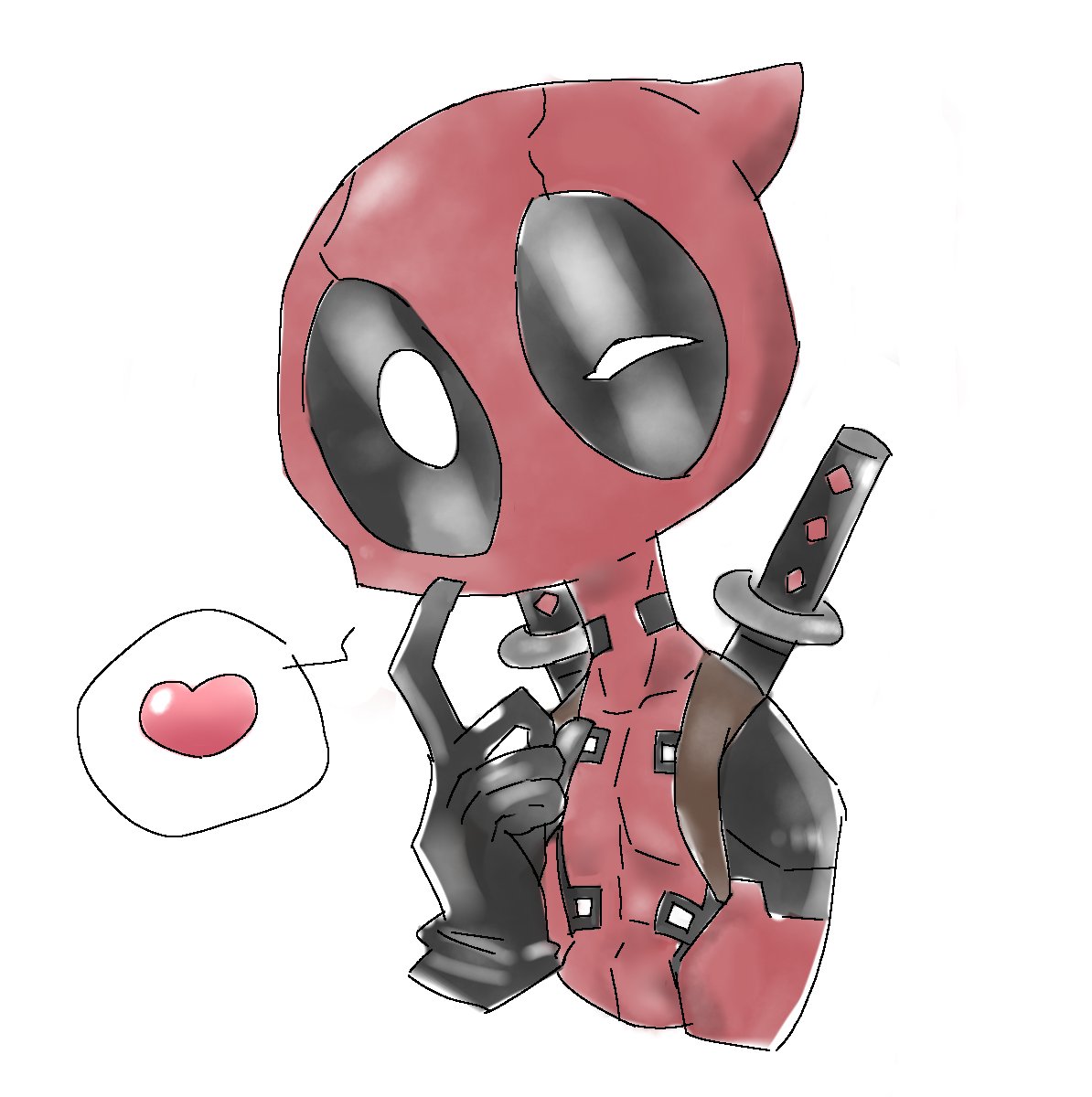 ひぃぃは しばらくskyお休み على تويتر デップー 加工ver かわいく描けた気がする テスト勉強したくない 白目 Deadpool イラスト 落書き デジタル絵