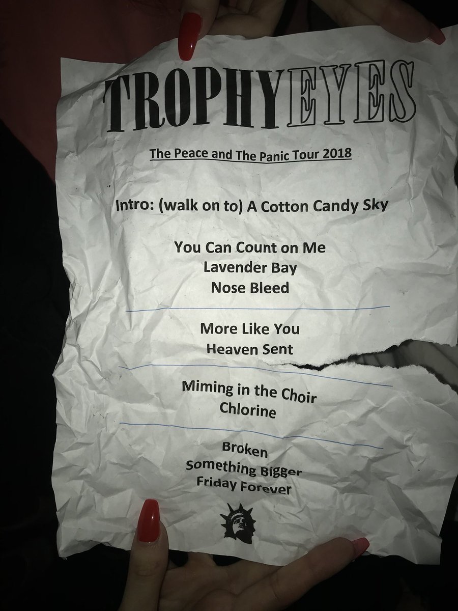 For everyone asking, here’s the Trophy Eyes setlist! - Anouk