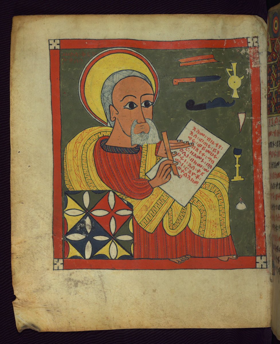 DerilloEyob's tweet photo. አዲስ ዓመት, New Year in #Ethiopia is on the 11th of Sep which marks the end of the rainy season.The calendar is based on the #Egyptian, that was fixed to the Julian calender in 46BC. Each year is dedicated to an Evangelists. Portrait of St Luke @BLAsia_Africa @britishlibrary https://t.co/toVLb8M3ds