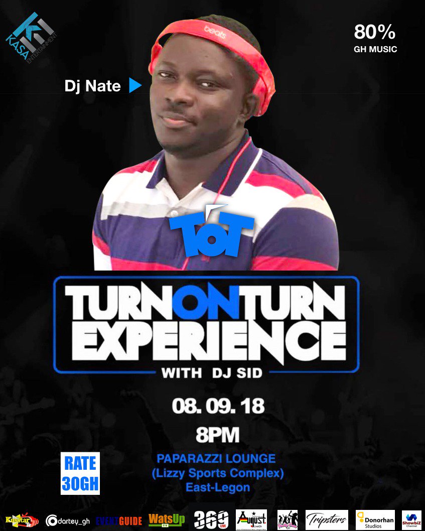 djSiDgh's tweet photo. DJ Nate won't miss this too, turn up for the #TurnOnTurnWithDJSid inside Paparazzi Lounge (Lizzy's Sports Complex, East Legon) 

#TOT #turnonturnwithdjsid #TurnOnTurn https://t.co/eSAlZtgS2V