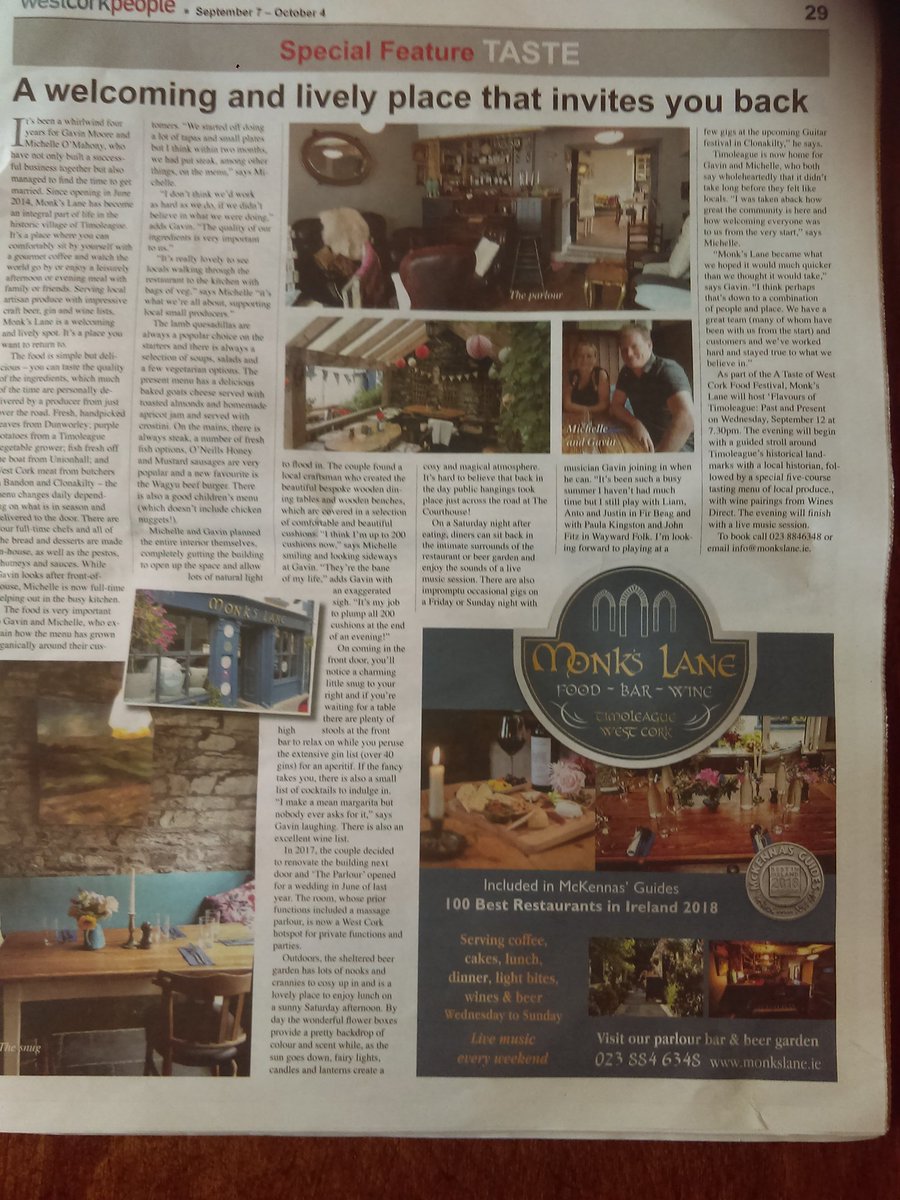 Fionnuala Harkin (@fionnualaharkin) on Twitter photo So lucky to have this great restaurant on our doorstep! Well done Gavin and Michelle and team on a great 4 years, look forward to Wednesday night <a href="/monkslane/">monkslane</a> <a href="/WinesDirect/">Wines Direct</a> <a href="/atasteofwestcor/">A Taste of West Cork</a> So lucky to have this great restaurant on our doorstep! Well done Gavin and Michelle and team on a great 4 years, look forward to Wednesday night <a href="/monkslane/">monkslane</a> <a href="/WinesDirect/">Wines Direct</a> <a href="/atasteofwestcor/">A Taste of West Cork</a>