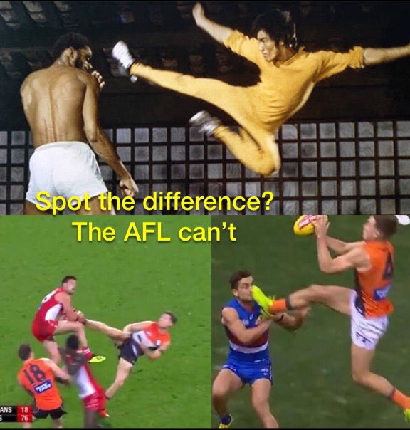 autodevotion12's tweet photo. AFL quiz time 
Can you spot the difference? 
First correct answer Wins a free kick to the head off Toby Greene.
 #AFLFinals #westcoast #magpies #kickboxing #AFLEaglesPies https://t.co/s1nMHSdcMk