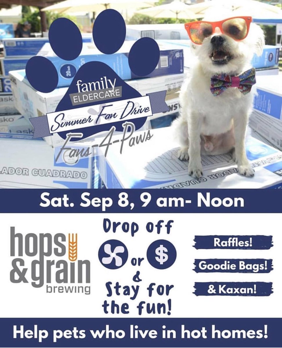 hopsandgrain's tweet photo. We’re opening early today 9/8, to host @CityDogAustin &amp; @familyeldercare for #Fans4Paws 👵🏼 🐶 👴🏽 Drop off a fan or make a direct donation onsite, 9am-12pm! https://t.co/bVDIrSHPJ8