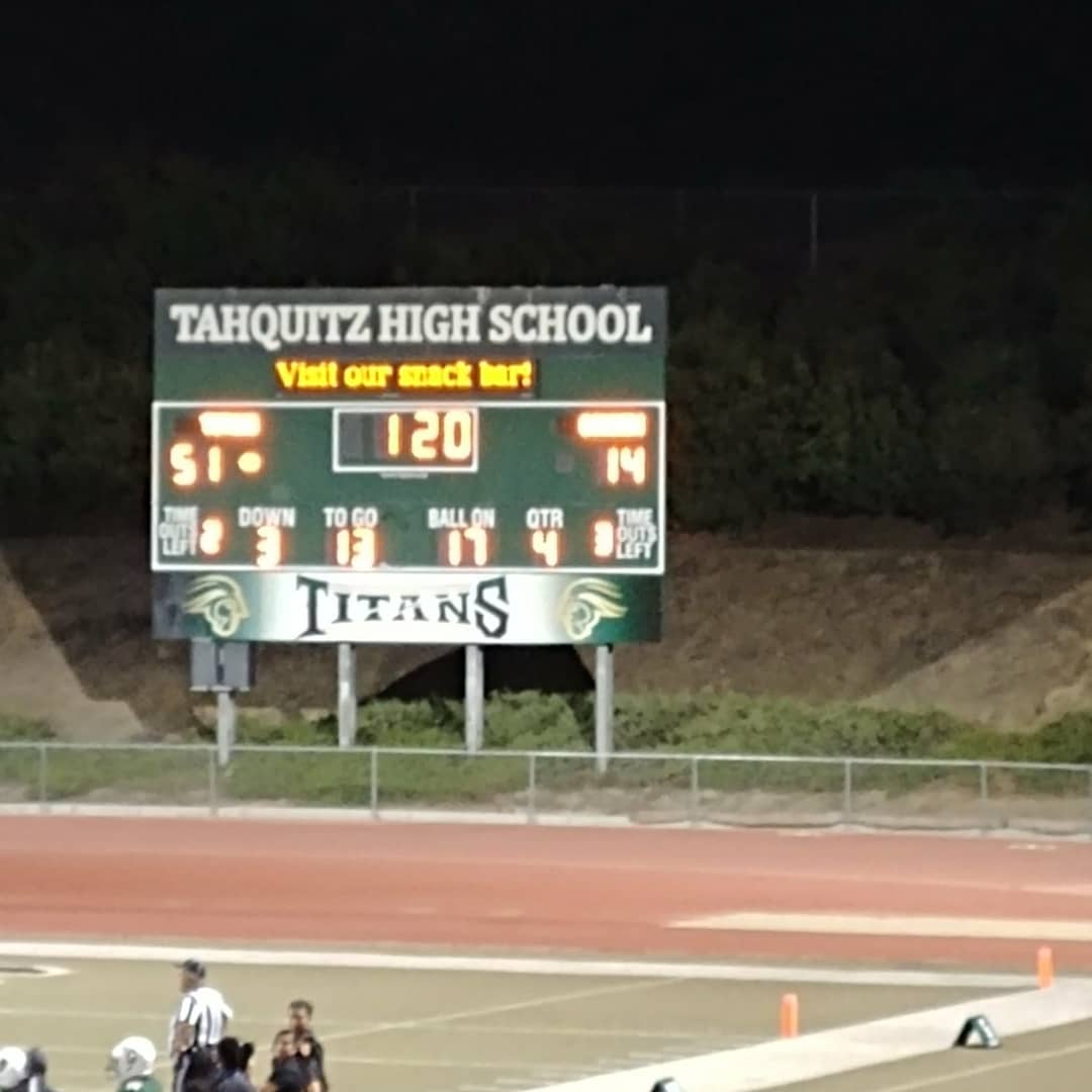 thstitannation's tweet photo. Titan football improves to 4-0 with a 51-14 victory over Canyon Springs! Way to go Titans! #webleedgreenandgold #whosehousetshouse #titanfootball #touchdownsfordays #thsriseup #HUSDPremier @TahquitzFB https://t.co/6KV1b78sLu