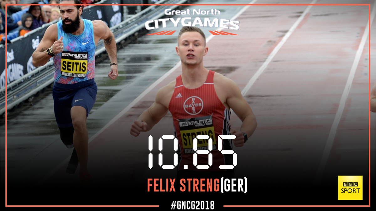 .<a href="/FelixStreng/">Felix Streng</a> wins the Men's 100m IPC in 10.85, with <a href="/JonniePeacock/">Jonnie Peacock</a> coming in at 11:08 on his return to the track. #GNCG2018