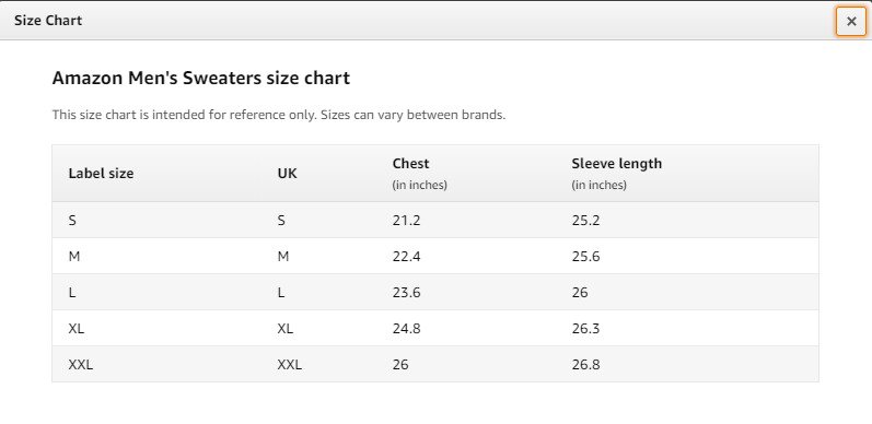 Only And Sons Size Chart