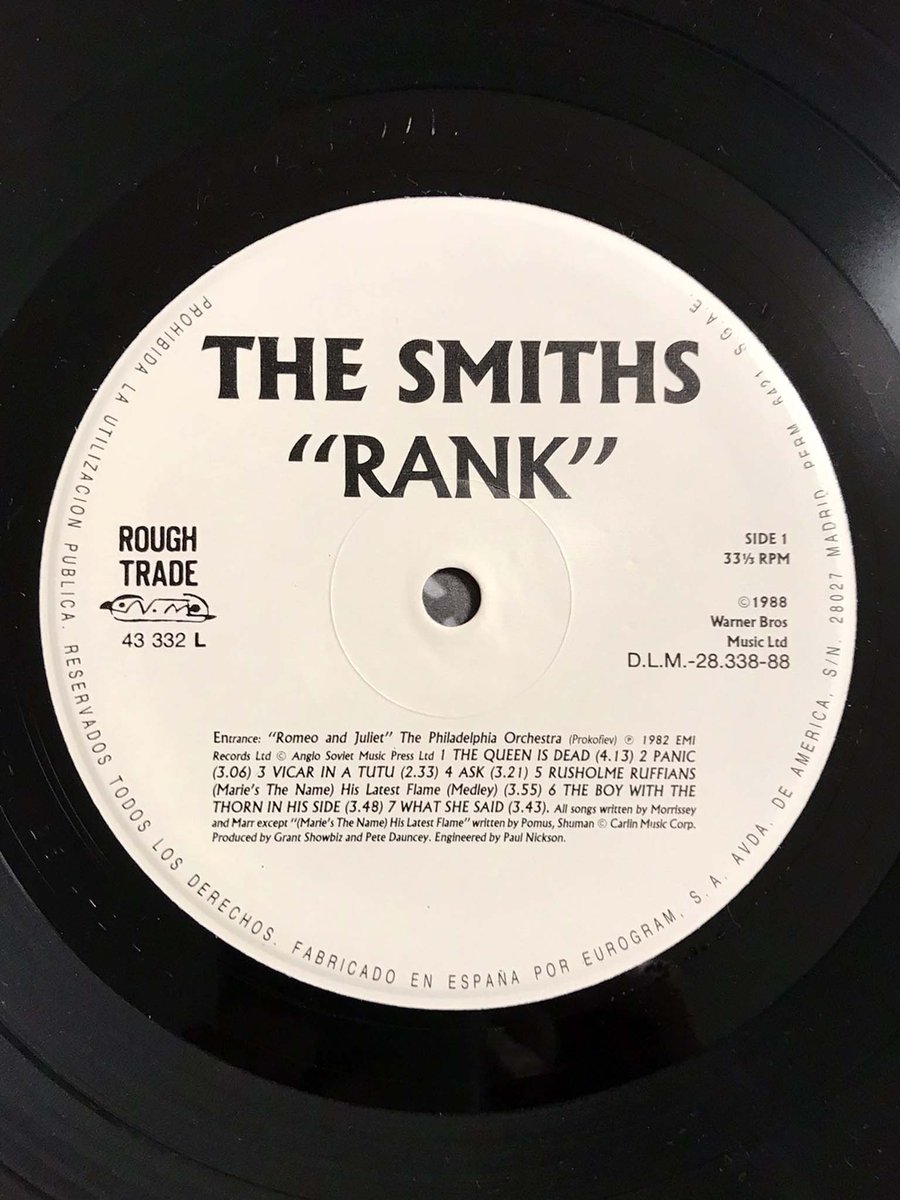 nishi03050305's tweet photo. The Smiths - Rank (43 332 L)
- Nuevos Medios Spain 1988 LP
• brown text labels
• black text
#SmithsComparisons #TheSmiths #Morrissey #NuevosMedios https://t.co/X5ZmWvnY45