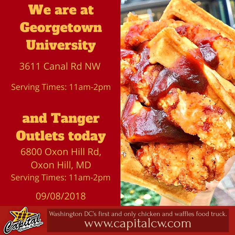 We are at Georgetown University and Tanger Outlets today.
capitalcw.com
@Georgetown @GeorgetownHoyas @YatesFieldHouse @ccasGU @GUArabic @tangeroutlets @CalvinKlein @Skechers @Nautica @sunglasshut
#dcfood #dclunch #dcfoodtruck #WashingtonDC