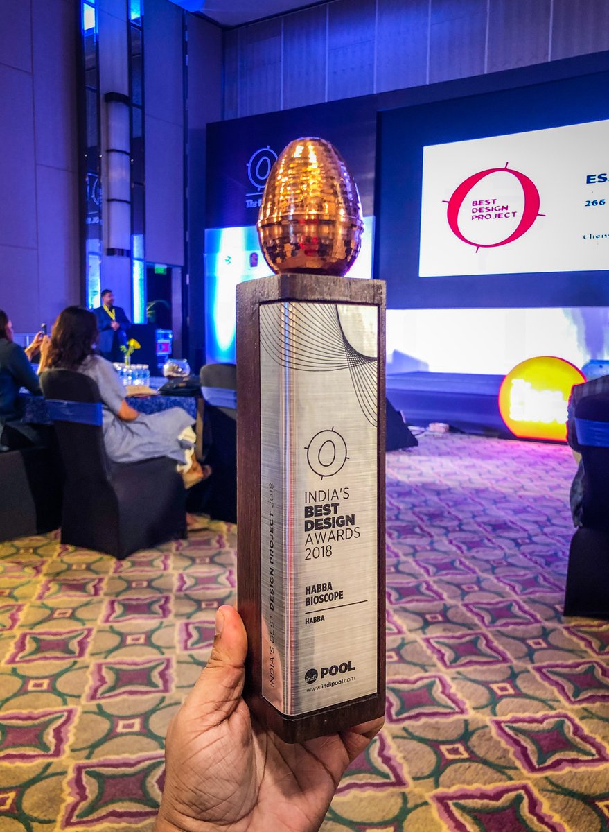 treevivek's tweet photo. Incredibly honoured. We won India’s best design award 2018 @bestdesignaward @indipoolmag for Habba Bioscope. Thank you for the lovely trophy and @habbaorg for providing me the opportunity to work on the app #ux #ui #thepoolshow #ibda #poolmagazine #design #productdesign #uxdesign https://t.co/yBTlwYNPId