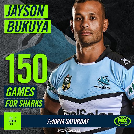 FoxSportsLab's tweet image. Jayson Bukuya plays his 150th match for @Cronulla_Sharks becoming just the 20th player to do so. He debuted in 2008 for the Sharks, playing 59 matches before joining the @NZWarriors in 2014, and then returning to the Sharks in 2015.

#upupcronulla #NRLRoostersSharks #Boogs
