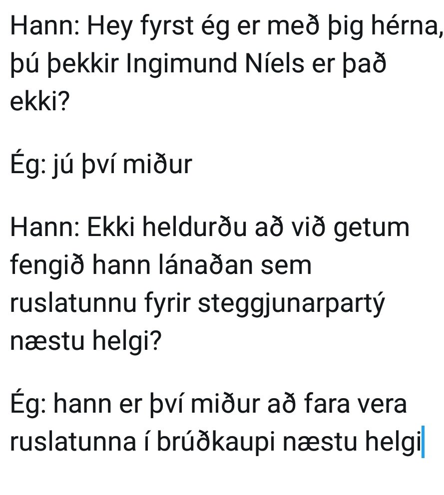 Snjalli's tweet photo. Elska þegar svona semi vinur poppar upp á fb tjattinu og byrjar að small talka og lætur eins og hann sé bara að heyra í þér, en þú veist að honum vantar eitthvað og hann veit að þú veist það.

Eftir vont spjall kemur að því og yfirleitt að verið að biðja mig um það sama.

Dæmi: https://t.co/zC34Y7sbVg