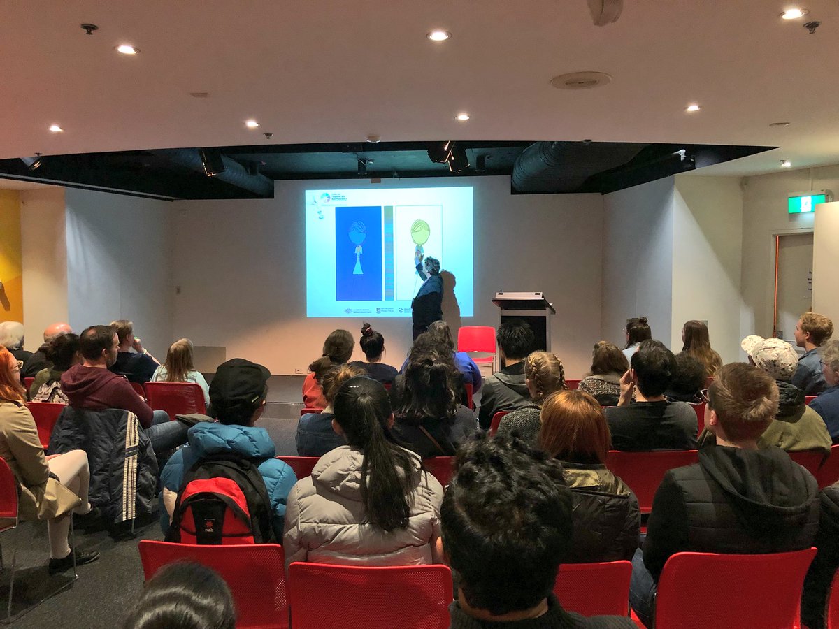brantgibson's tweet photo. @andy_greentree is talking about #bees and #colour at #AstroLight18 Festival @astrofestVIC @scienceworks_mv @ResearchRMIT @CNBPscience https://t.co/wuQuqxTVbY