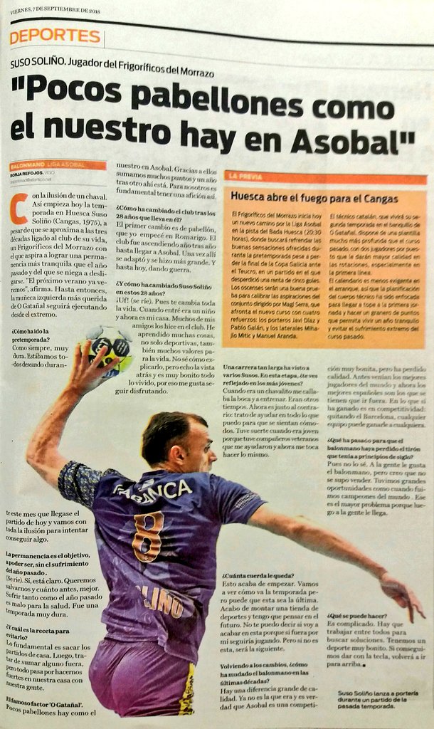 Ayer empezó la Liga Asobal con un tropiezo del Cangas en Huesca. Pero hace dos días hablé con un mito, que se acerca a los 30 años en el club de su vida que dan para muchos cambios: en la propia entidad, en él mismo y en el balonmano en general.