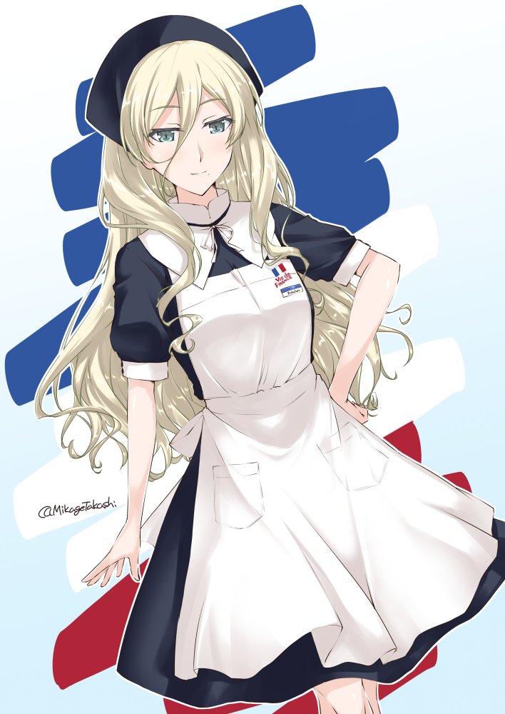 richelieu (kancolle) 1girl solo mole blonde hair apron mole under eye long hair  illustration images