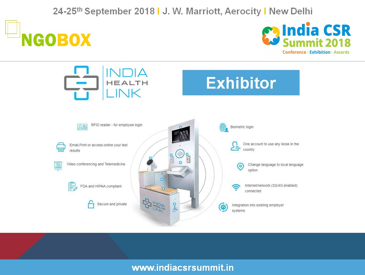 csrboxorg's tweet photo. We are glad to have India Health Link as an Exhibitor at India CSR Summit and Exhibition 2018.
#IndiaCSRsummit is India's largest gathering of all CSR stakeholders. For more information, please visit https://t.co/TIGnxtFgQc
#Healthcare #Technology #CSR #CSRImpacts https://t.co/qgNWikZi1z