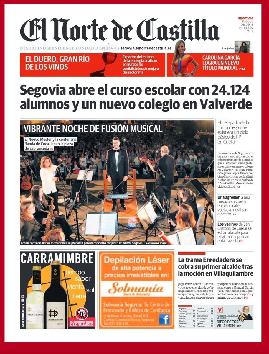¡Mirad quién sale hoy en la portada de El Norte de Castilla!Esto no es más que gracias a vosotros, querido público, que abarrotasteis la plaza de Espronceda de Nueva Segovia y nos hicisteis vibrar en una noche mágica.Muchas gracias 😁
<a href="/ElNorte_SG/">El Norte. Segovia</a> <a href="/segovia_es/">Ayuntamiento de Segovia</a>  
📸 Antonio de Torre